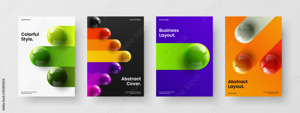 Amazing corporate brochure design vector concept bundle. Geometric realistic spheres flyer layout composition.