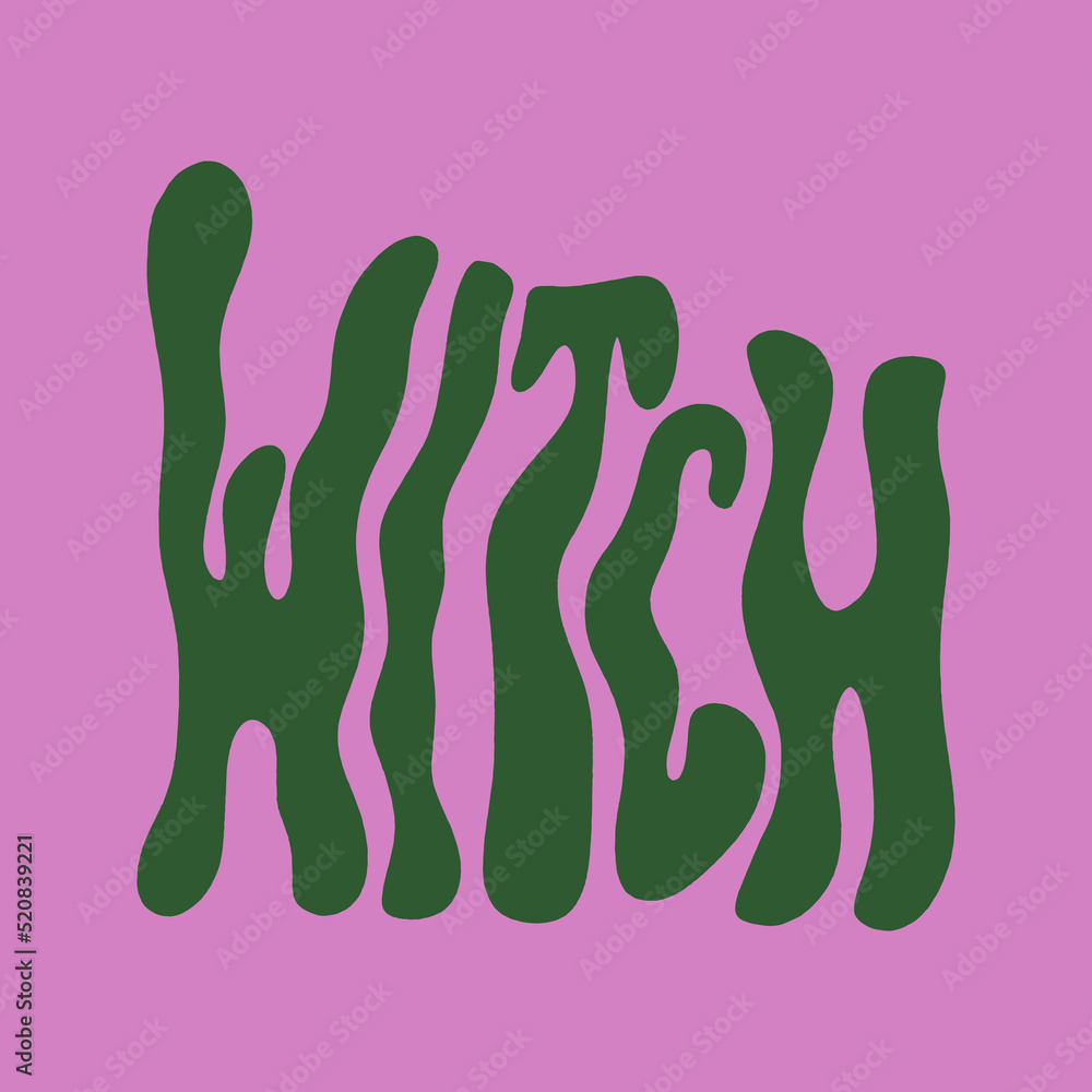 Witch bohemian groovy hand drawn lettering composition. Funky handmade font in boho psychedelic style. Perfect for poster, T-shirt, music albums and more. Vector clipart text isolated inscription Witch bohemian groovy hand drawn lettering composition. Funky handmade font in boho psychedelic style. Perfect for poster, T-shirt, music albums and more. Vector clipart text isolated inscription