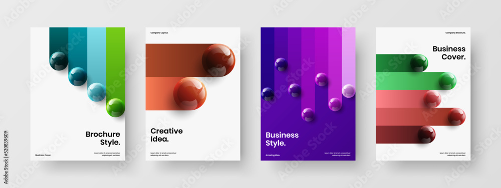 Multicolored 3D spheres company identity layout composition. Geometric corporate cover A4 design vector concept bundle.