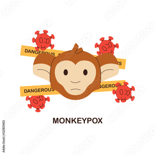 Sick monkey with pox virus. Monkeypox virus zoonotic, viral  infectious disease of animals, humans. Infect human, nonhuman primates. Ape face. Stop the virus from the poxvirus family for medical news