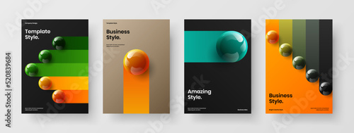 Isolated booklet vector design template bundle. Colorful realistic spheres company cover illustration composition.