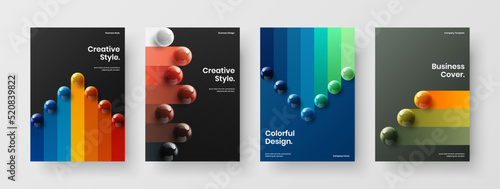 Unique realistic spheres cover layout bundle. Vivid company identity A4 design vector illustration collection. © kitka