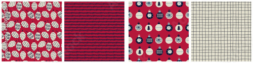 Seamless patterns set. Hand drawn baubles decorated with patterns in Scandinavian style on light blue background. Christmas, New Year, winter holidays concept. For wrapping paper