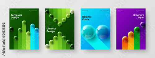 Original journal cover A4 design vector layout composition. Vivid 3D spheres company identity concept bundle. © kitka