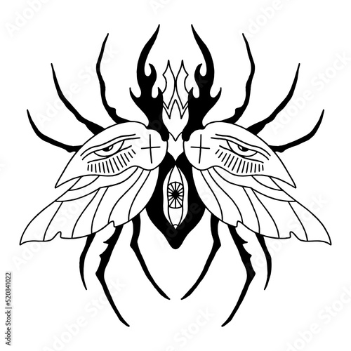 Creepy celestial beetle with human eyes in dark boho style, horror insect vector clipart illustration. Gothic, macabric weird concept art. Great for Halloween party, t-shirts printing, tattoo and more