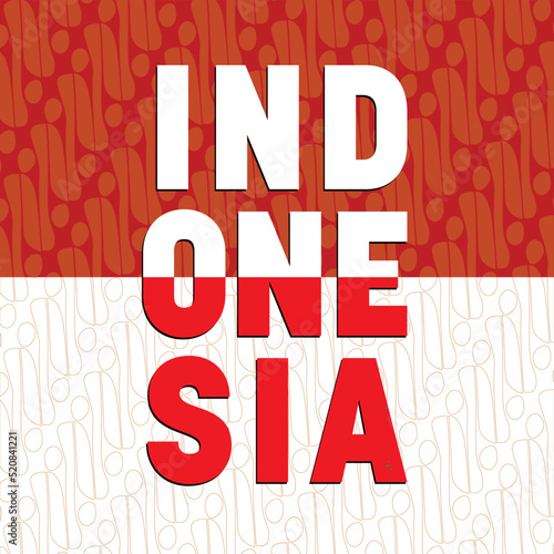 vector One Indonesia Flag and red white Batik background photo