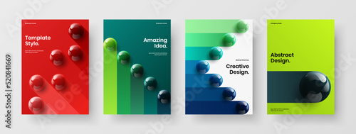 Vivid 3D balls flyer layout set. Unique company cover A4 vector design concept bundle.