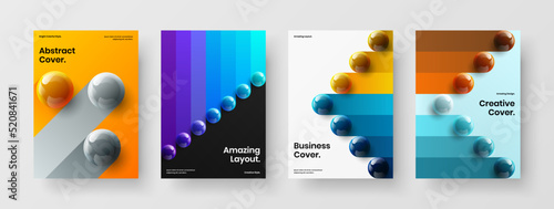 Abstract presentation design vector template set. Creative realistic balls booklet illustration collection.