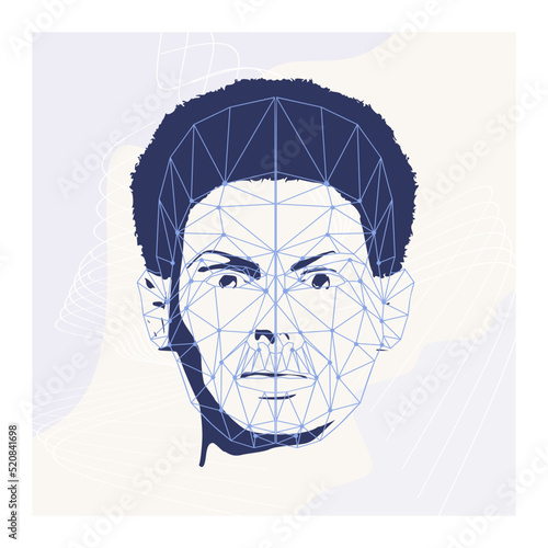 Wireframe mesh head shape consisting of connected dots and lines. Human face silhouette