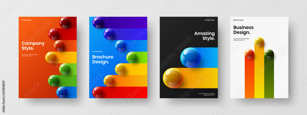 Original realistic balls front page concept composition. Bright corporate identity A4 vector design layout set.