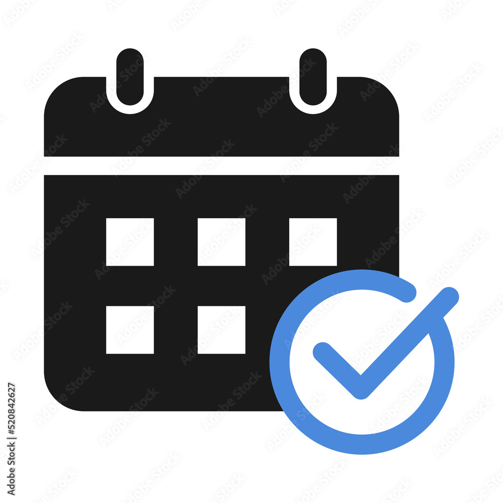 Calendar icon with check mark. Reminder organizer event signs. Calendar notification vector illustration Calendar icon with check mark. Reminder organizer event signs. Calendar notification vector illustration