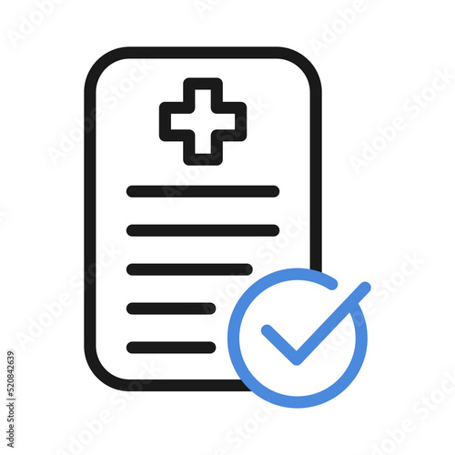 Medical form list with results data and approved check mark vector icon. Medical vector illustration
