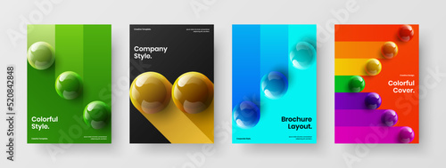 Creative journal cover A4 design vector concept collection. Premium realistic balls corporate brochure layout bundle.