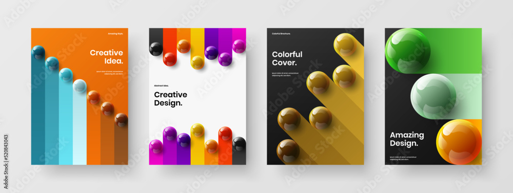 Multicolored corporate identity vector design illustration set. Original 3D spheres cover concept bundle.