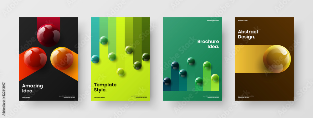 Premium realistic balls postcard template collection. Amazing corporate cover design vector illustration composition.