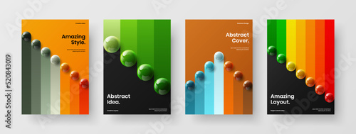 Creative brochure A4 vector design template set. Fresh realistic spheres catalog cover layout bundle.
