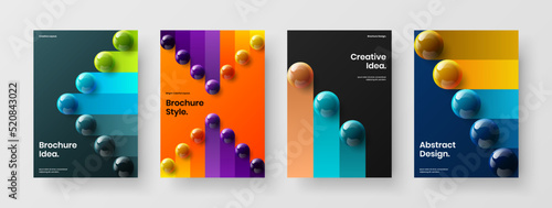 Amazing 3D balls poster concept set. Minimalistic handbill A4 design vector template collection.