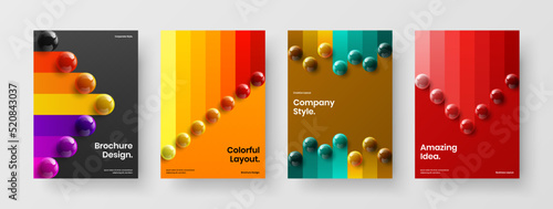 Colorful realistic balls company identity concept composition. Multicolored flyer A4 vector design illustration set.