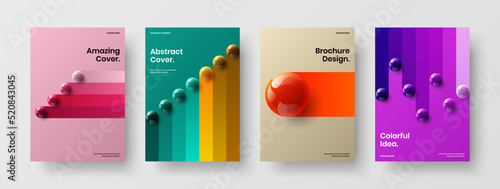 Simple 3D spheres flyer layout bundle. Multicolored annual report vector design illustration collection.