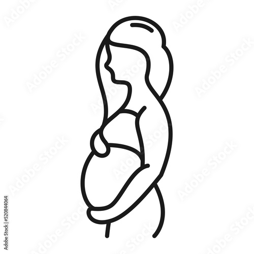 Pregnant woman linear style icon. Heart and pregnancy care. Prenatal period illustration