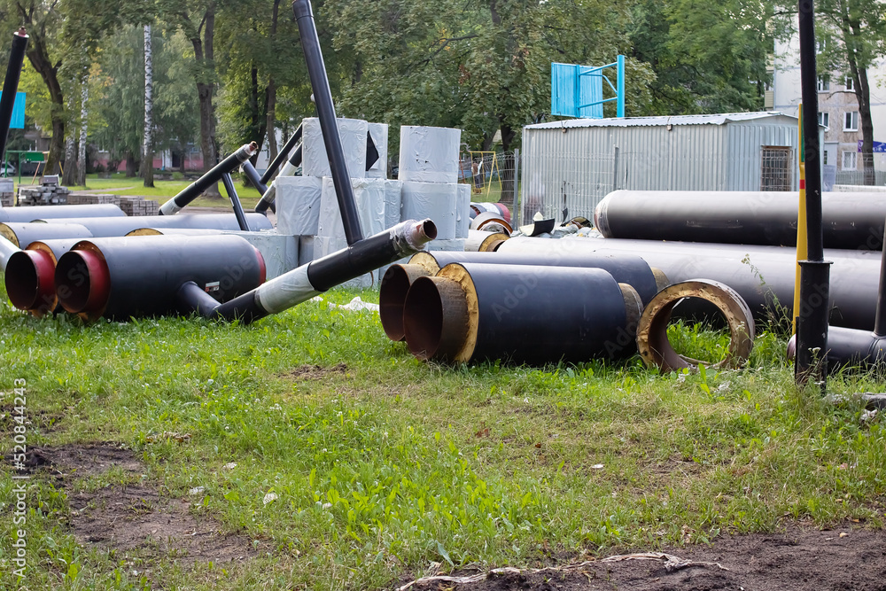New pipes for water pipes with insulation on grass