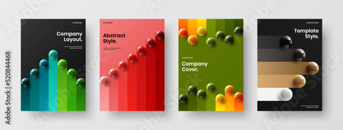 Premium realistic spheres placard concept composition. Original pamphlet A4 design vector layout set.