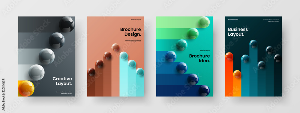 Clean 3D spheres presentation illustration composition. Premium corporate brochure A4 vector design layout collection.
