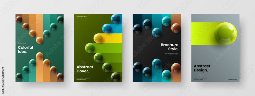 Isolated realistic spheres cover template collection. Creative postcard A4 design vector illustration bundle.