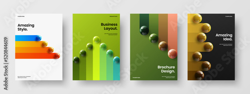 Vivid realistic spheres banner illustration set. Colorful handbill A4 vector design layout composition.