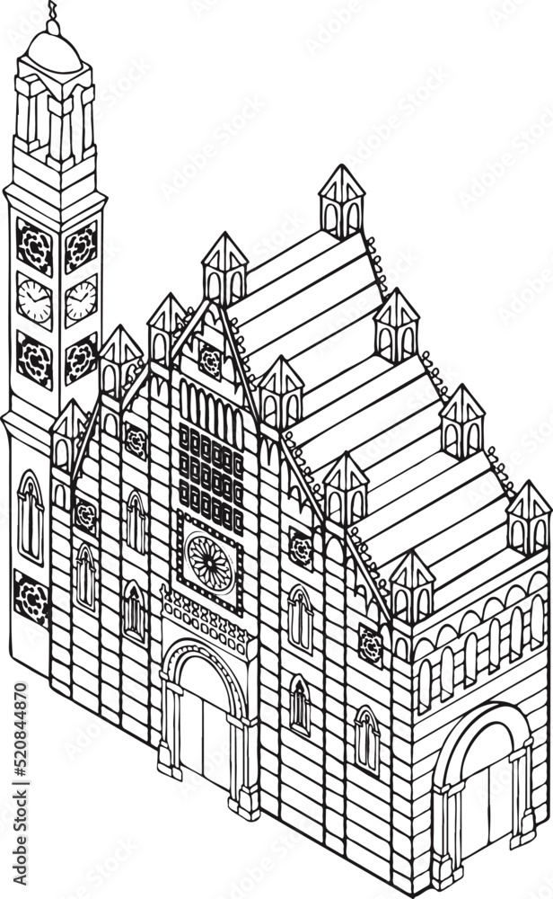 catholic european church temple, gothic style architecture vector illustration
