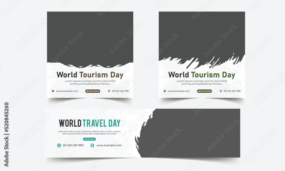 World tourism day social media instagram post template, World tourism day  linkedin profile banner and social media cover, Travel agency social media facebook post