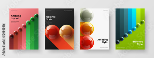 Bright 3D spheres journal cover template bundle. Fresh company identity vector design concept set.