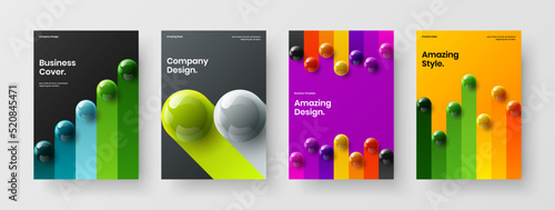 Premium company brochure design vector template composition. Minimalistic realistic spheres presentation layout bundle. © kitka