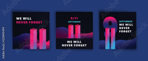 Social media post template to commemorate the September 11 attacks. Patriot day USA Never forget 9/11 poster.