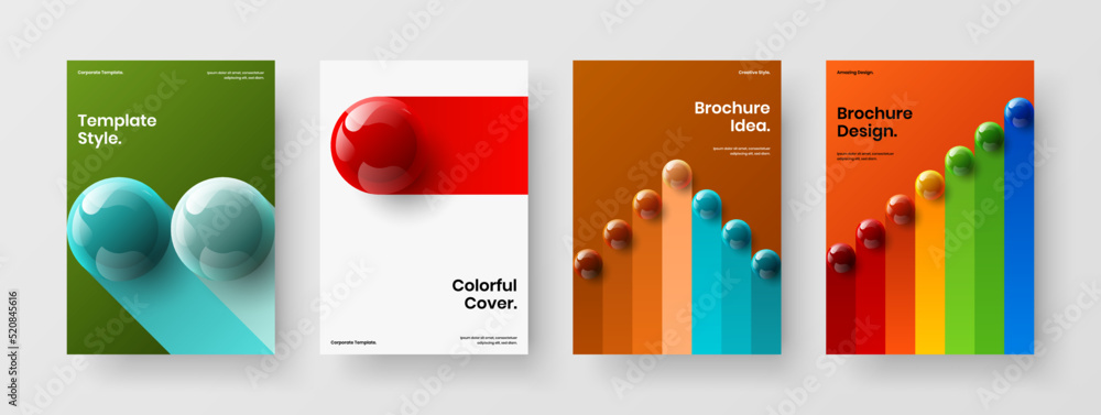 Premium 3D balls journal cover template bundle. Abstract corporate identity A4 vector design illustration composition.