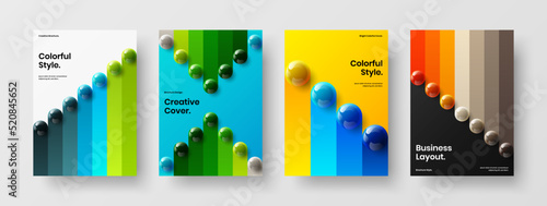 Clean realistic spheres cover layout composition. Simple leaflet vector design concept bundle.