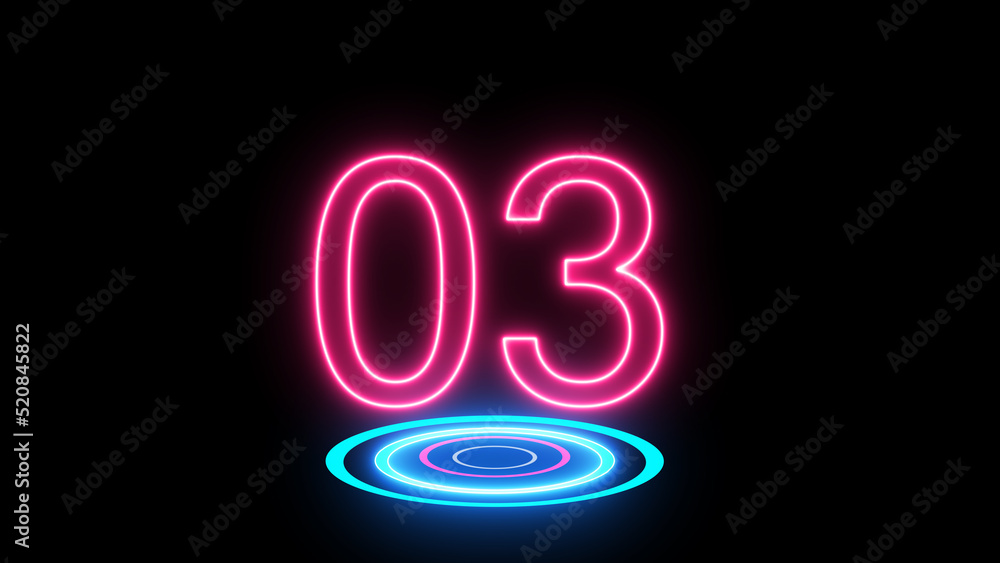 Neon number on black background. Learning numbers, serial number, price, place. Neon number on black background. Learning numbers, serial number, price, place.