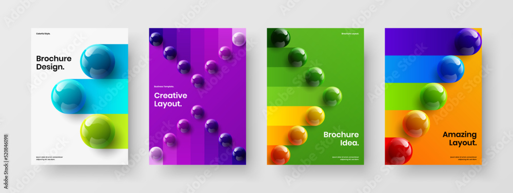Creative placard A4 design vector concept set. Premium realistic spheres magazine cover illustration composition.