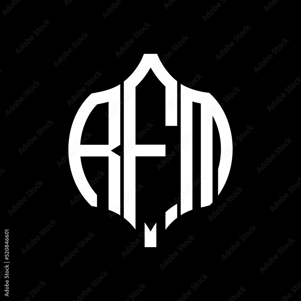 RFM letter logo. RFM best black background vector image. RFM Monogram ...