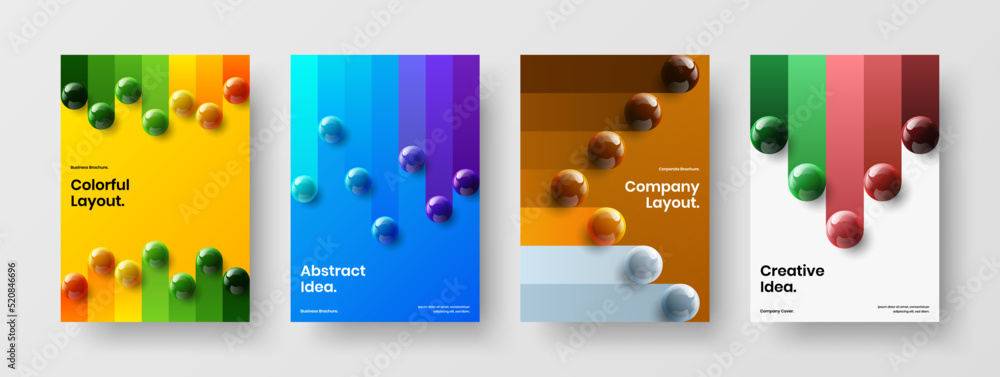 Naklejka premium Trendy front page A4 vector design concept collection. Minimalistic realistic spheres company cover illustration bundle.