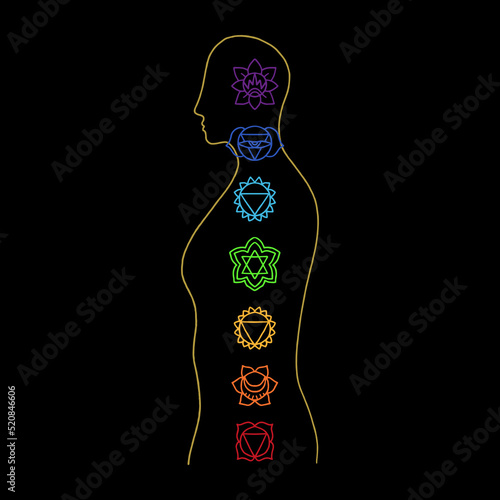 Hand drawn chakra symbols set. Sacred geometry boho chakras system icons. Vector illustration.