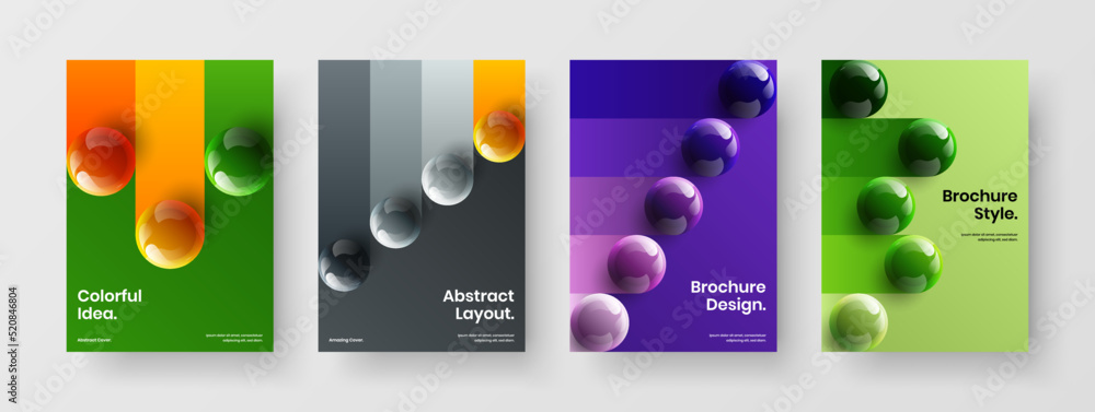 Clean realistic balls annual report concept collection. Creative postcard vector design template composition.