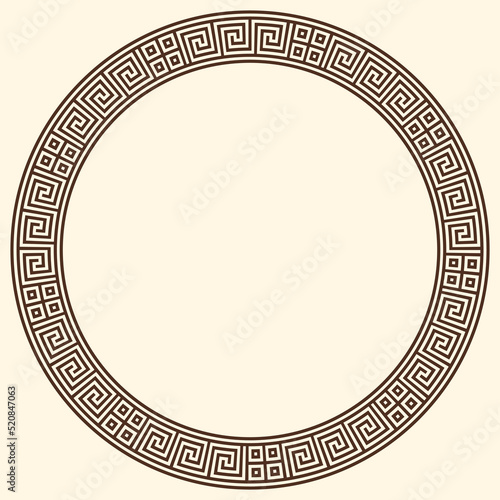 Greek key pattern, round frame. Decorative ancient meander, greece border ornament with repeated geometric motif. Vector EPS10.