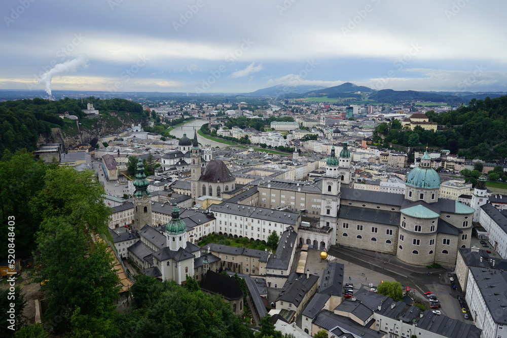 A cloudy panoramic view of Salzburg city