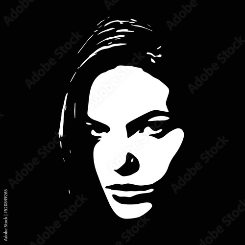 Fashion, style, beauty and make-up concept. Abstract beautiful woman face silhouette illustration. Close-up model portrait. Minimalistic and abstract style. Girl looking to camera with seductive look