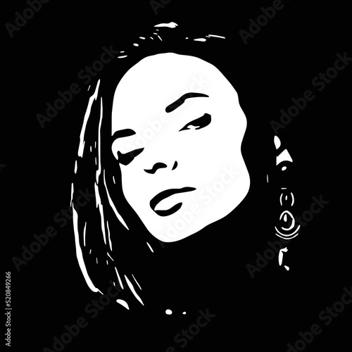 Fashion, style, beauty and make-up concept. Abstract beautiful woman face silhouette illustration. Close-up model portrait. Minimalistic and abstract style. Girl looking to camera with seductive look