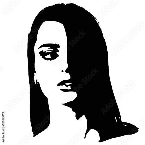 Fashion, style, beauty and make-up concept. Abstract beautiful woman face silhouette illustration. Close-up model portrait. Minimalistic and abstract style. Girl covering one side of face with hair