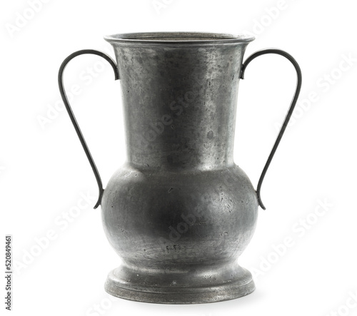 Antique French pewter vase, isolated on white background