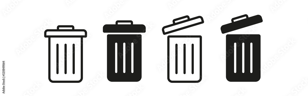 Trash can set icon. Open lid, closed, bin, throw away, rubbish, garbage, litter, clean environment, recycling, recycle. Business concept. Vector line icon for Business and Advertising Trash can set icon. Open lid, closed, bin, throw away, rubbish, garbage, litter, clean environment, recycling, recycle. Business concept. Vector line icon for Business and Advertising