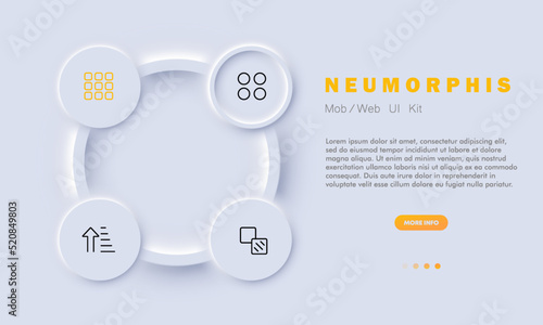 Menu buttons set icon. App, program, application, order, arrows, control panel, adjust, tiles, pictogram. Technology concept. Neomorphism style. Vector line icon for Business and Advertising